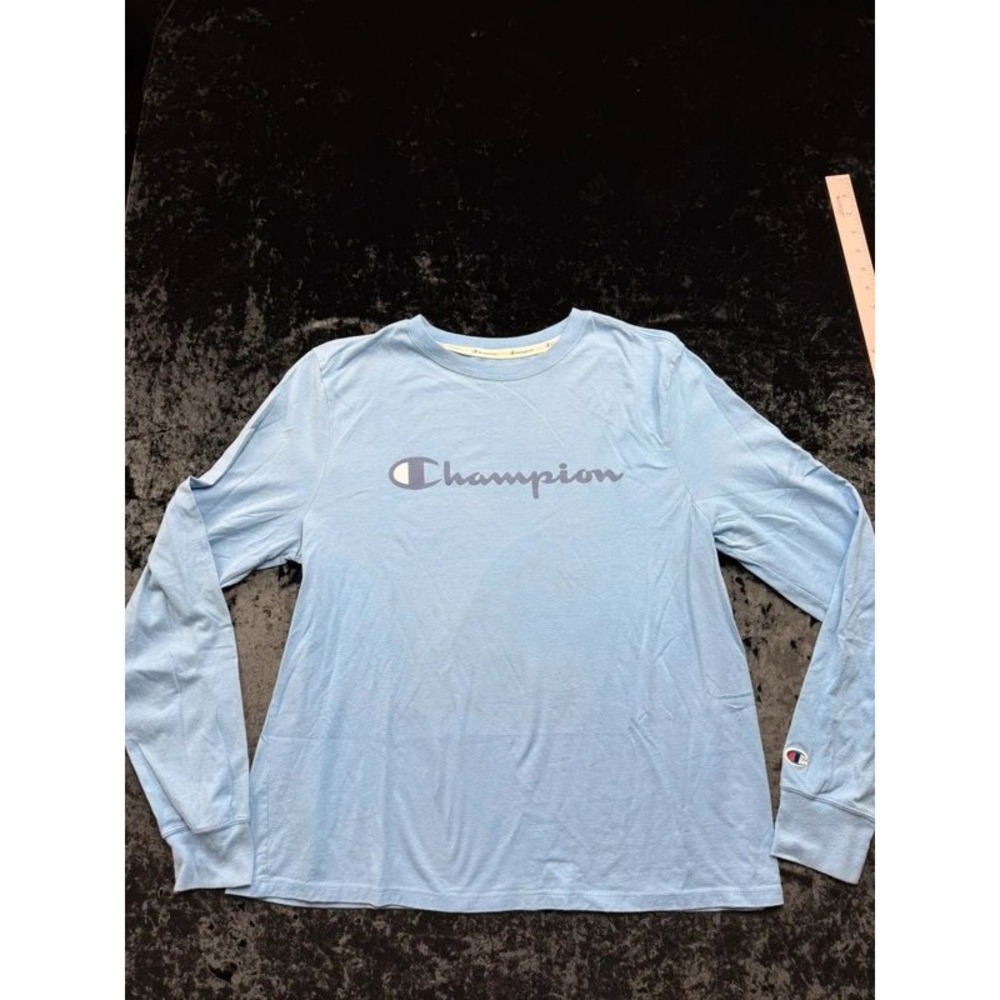 Champion Women's XL Long Sleeve T Shirt Light Blue Script Logo GT17H